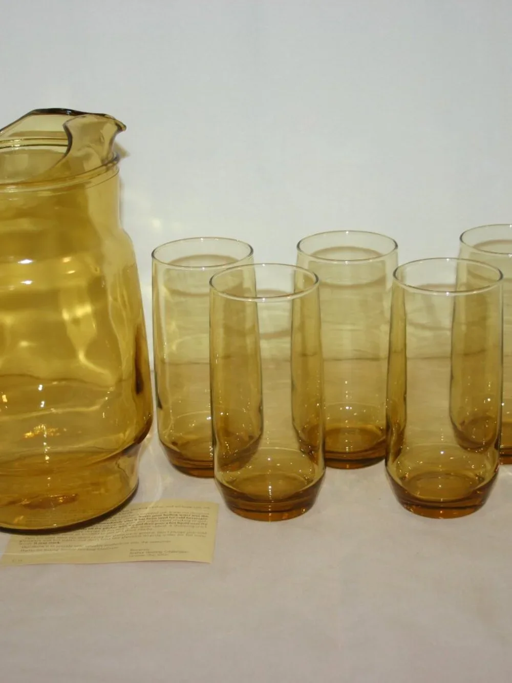 VTG Newport Anchor Hocking 7 PC Amber Gold Ice Tea Set B-3232